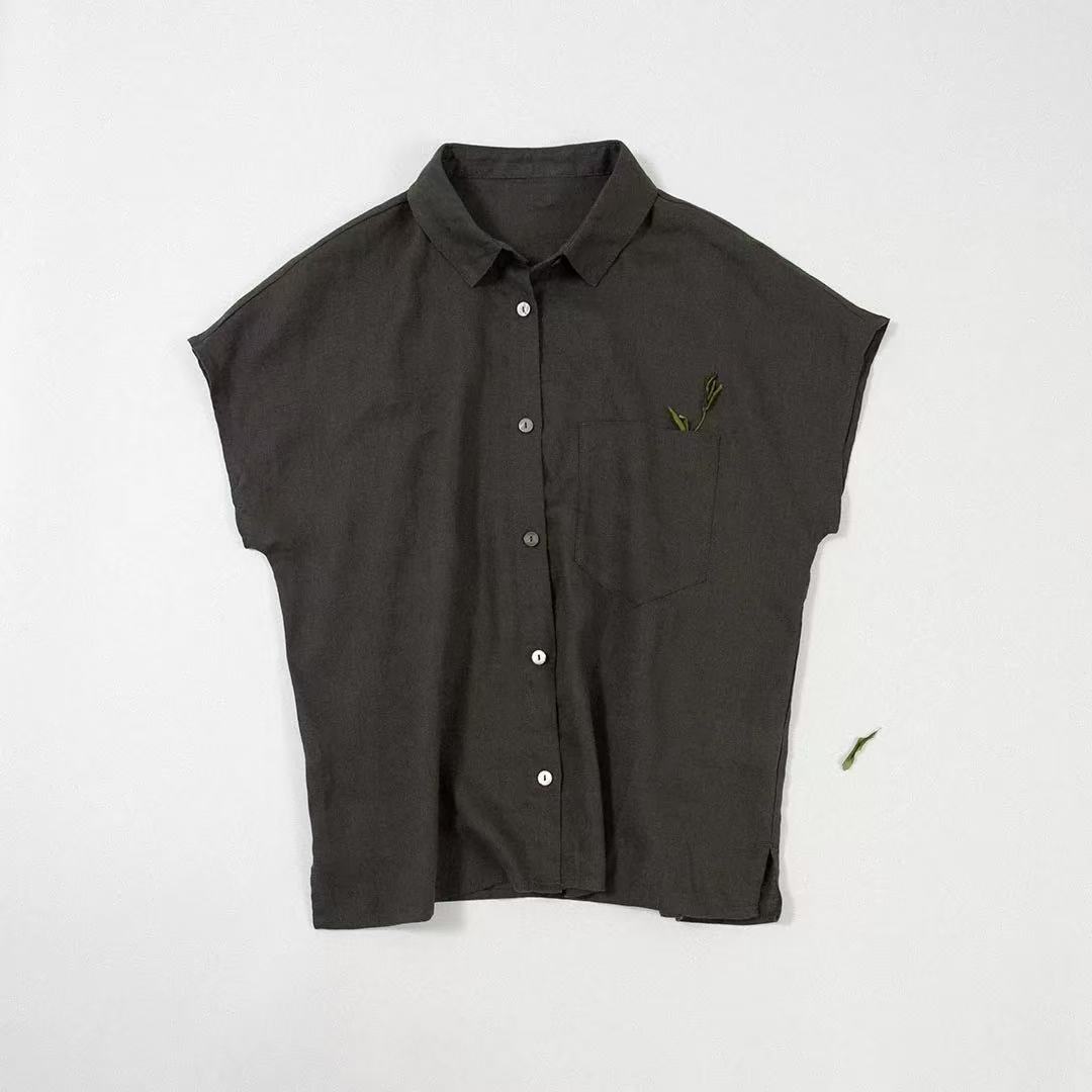 046 Women's pure cotton washed shirt - Lightweight and delicate, suitable for summer wear, loose fit design
