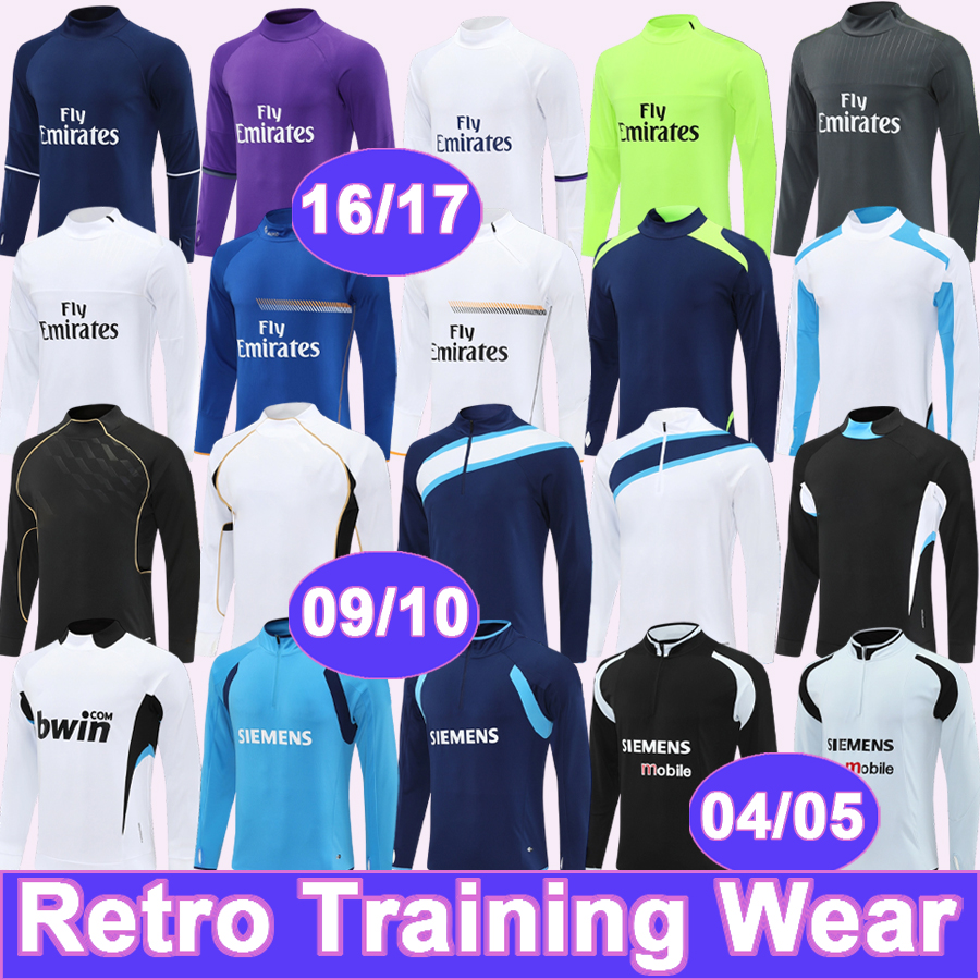 12 13 14 BENZEMA VENZEMA Mens Retro Training Wear Soccer Jerseys 04 05 06 BALE KROOS SERGIO RAMOS Half Zip Round Neck Football Shirts