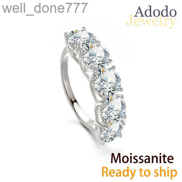 Luxury Womens Jewelry 925 Silver White Gold Plated Round Cut 5 VVS GRA Moissanite Five Stone Diamond Anniversary Ring