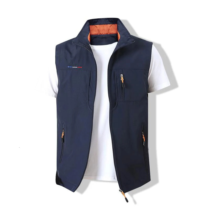 Men Waistcoat Jackets Vest Spring Solid Color Stand Collar Climbing Hiking Work Sleeveless with Pocket M-6Xl Sale 260427