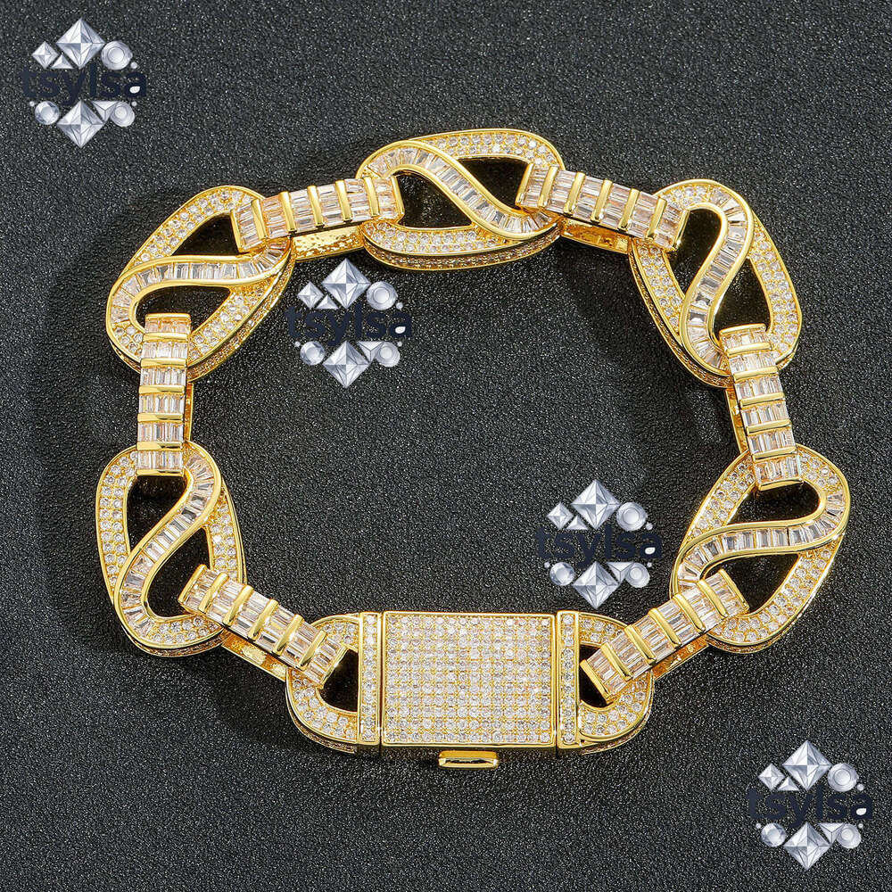 15MM Full-Diamond Loop Men's Bracelet, Gold-Toned Metal Custom Name Hip Hop Jewelry