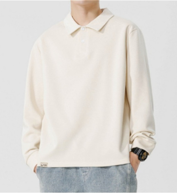 a132 Men Long-sleeved Autumn and Winter Heavy Loose Solid Color Lapel Youth Casual