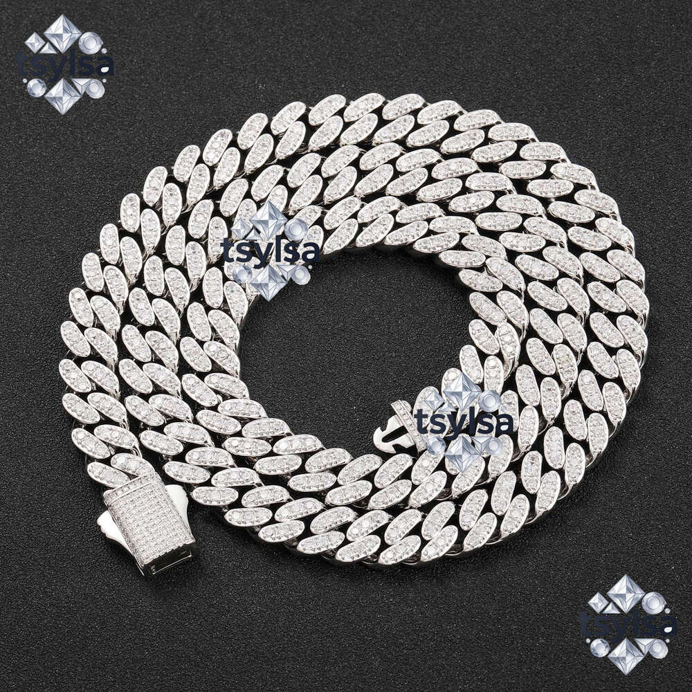 New European and American Hip-Hop Spring Clasp Cuban Chain 10mm Single Row Zircon Real Gold Plated Street Style Men's Full-Diamond Necklace