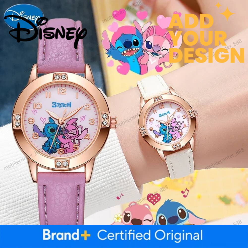Designer Watch Disney Children's Watches Kids Boys Girls Cute Cartoon Stitch Imitation Diamond Wristwatch Belt Student Quartz Watch Gift Luxury