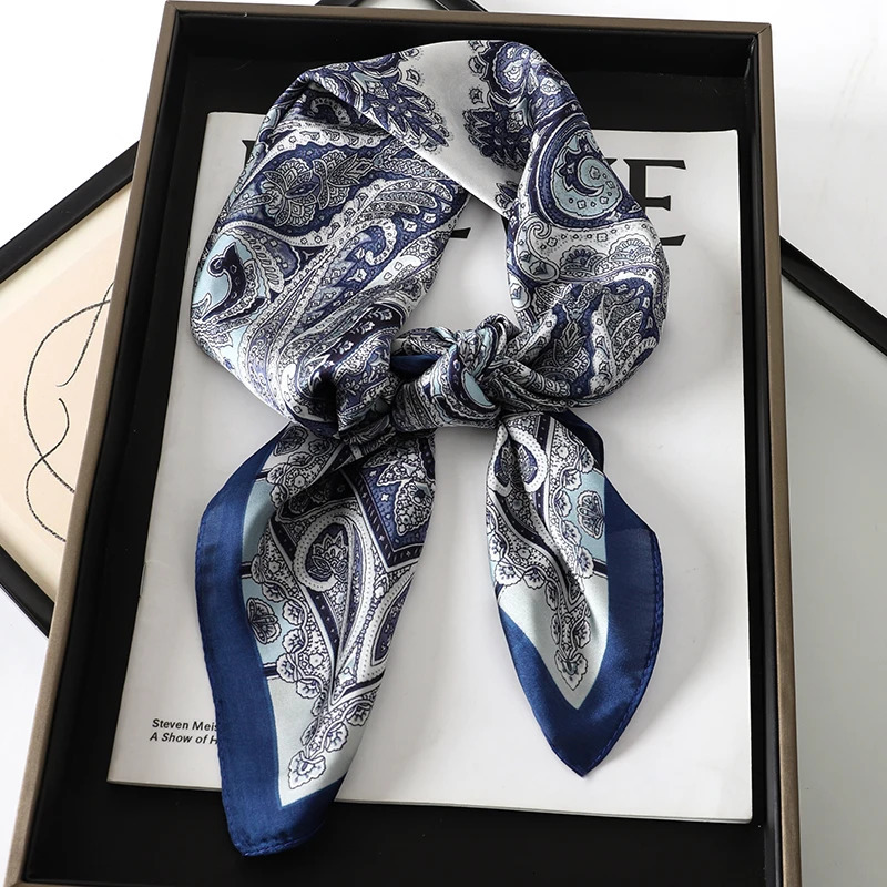 Lavender Paisley Print Silk Satin Square Scarf, Knotted Multifunction Bandana Neckerchief Wrap for Women, 70cm Novelty Business Accessory