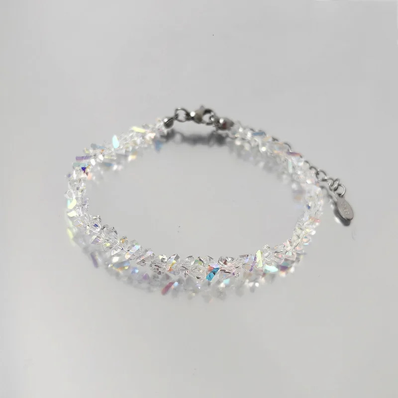 Transparent Crystal Irregular Beaded Bracelet Womens Shiny Mulitcut Pink Glass Chain on the Hand Jewelry Girls Gifts 260430