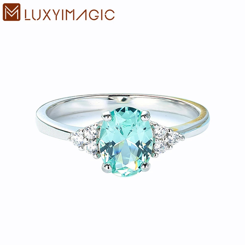 Kuololit 925 Sterling Silver Emerald Cluster Ring, Bluish Green Solitaire with Side Accents 260430