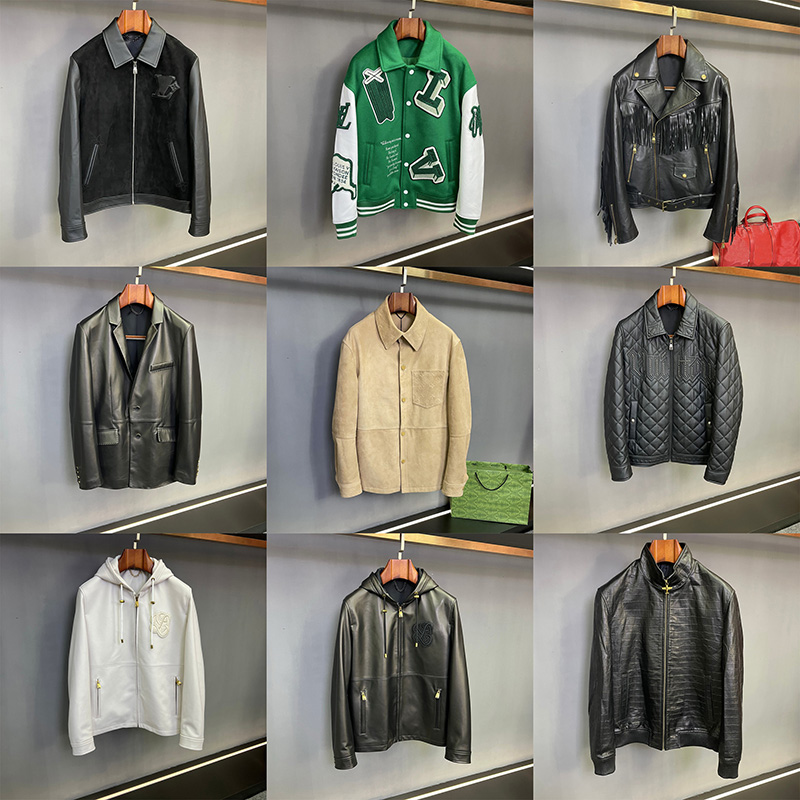 92Colors Men's plus size Luxury Style Genuine Leather Jacket, Unisex Genuine Leather Bomber Piana Jacket , Embroidered Detail Loose Fit Streetw