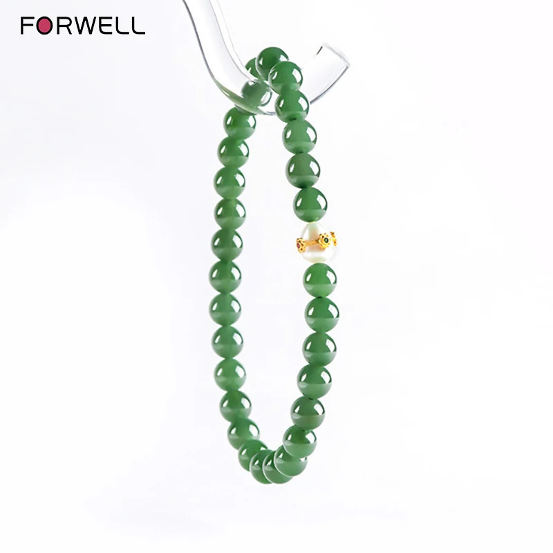 FORWELL Womens y Jadeite Bracelet Ancient Style Beaded Elastic Charm with Hetian Jade Pearl Jasper for Holiday Gift 260430