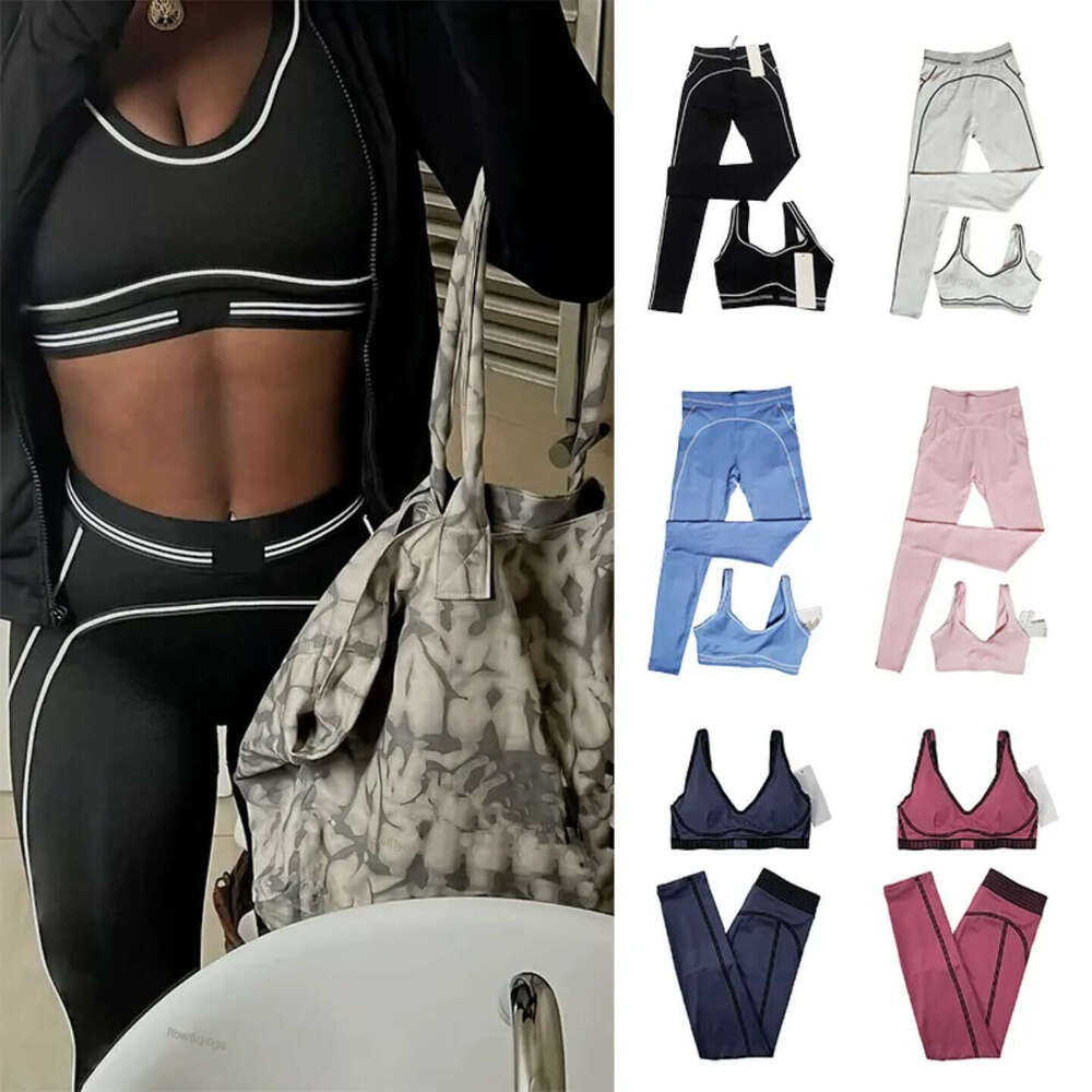 Designer Clothes Set Sports Heart Throb Bra Leggings High End White Striped Low Back Dance Yoga Outfits Running Fitness Pilates sets Women clothes
