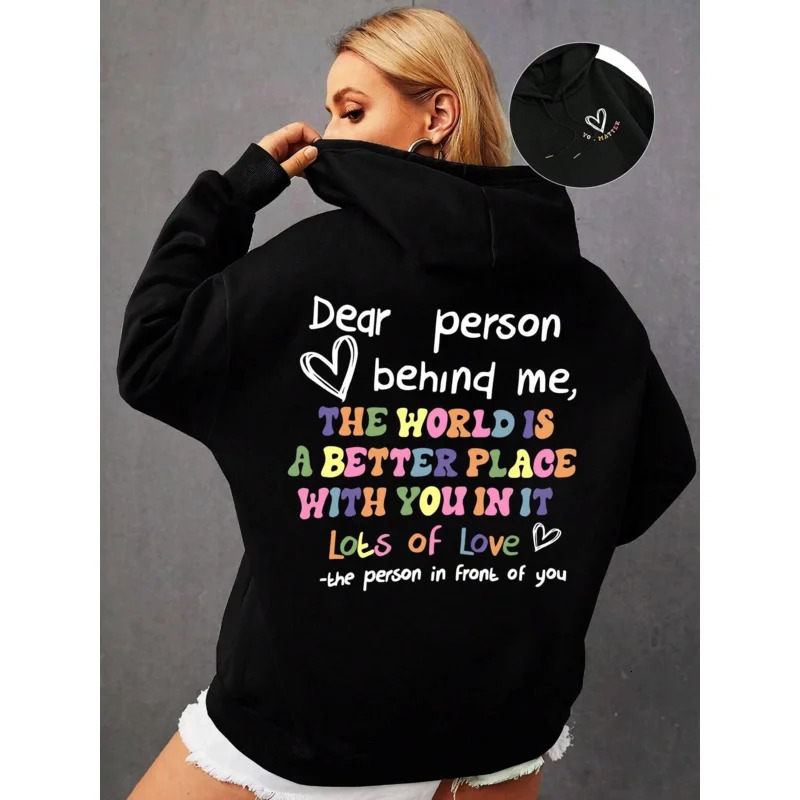 Dear Person Behind Me Hoodie Women Colored Letters Warm Fleece Woman Hoody Fur-liner Spring Autumn Hoodies Y2K Casual Tops 260430