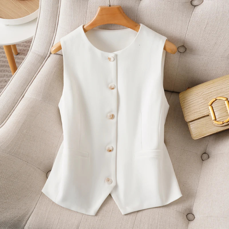 Single-Breasted Short V Neck Sleeveless Suit Vest for Women in Spring and Autum Fashionable Workplace Elegant Slimming Look Womens Vest Top Outer We