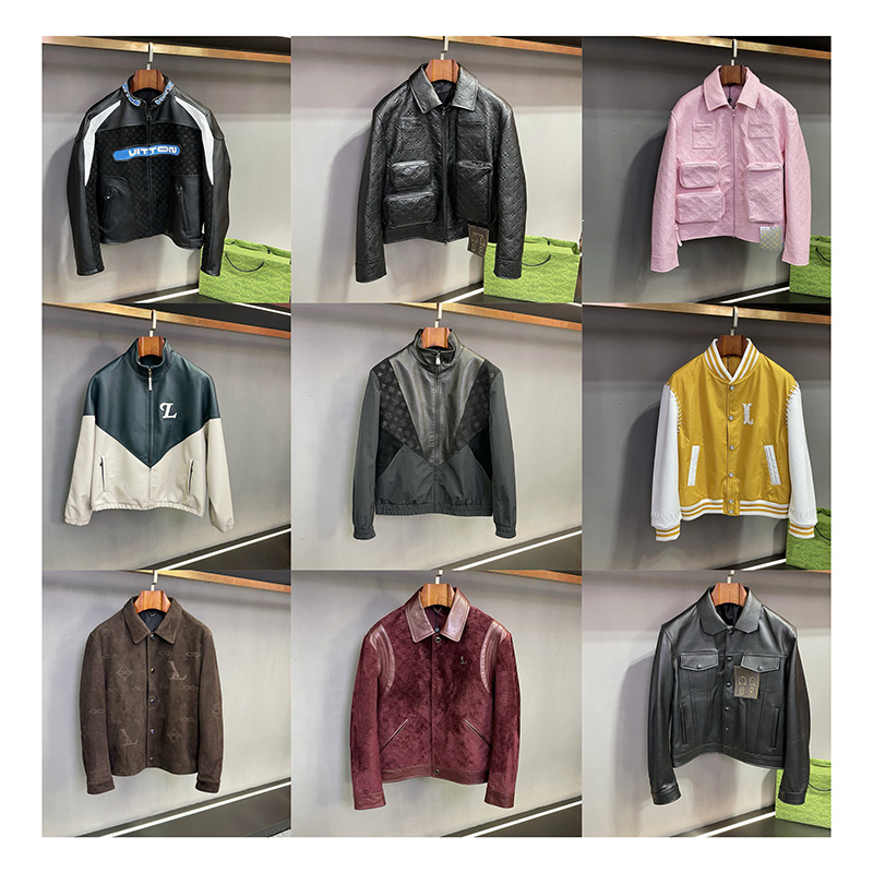 92Colors Men's plus size Luxury Style Genuine Leather Jacket, Unisex Genuine Leather Bomber Piana Jacket , Embroidered Detail Loose Fit Streetw