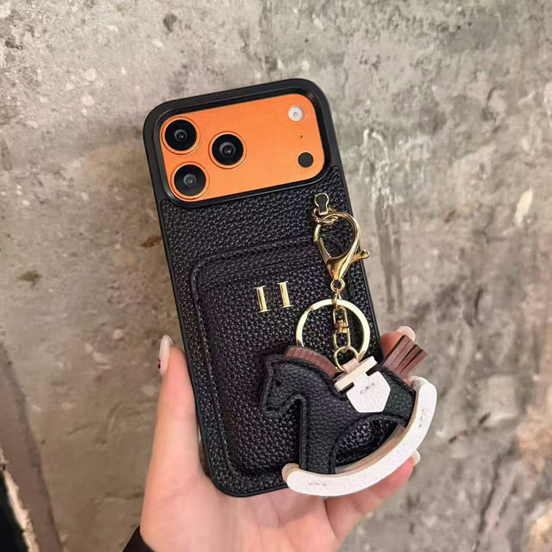 Card Holder Rocking Horse Designer Phone Case for Apple iPhone 17 Pro Max Samsung Galaxy S25 Note 20 Ultra Luxury Pebbled PU Leather Coque Teleph-image-909223623