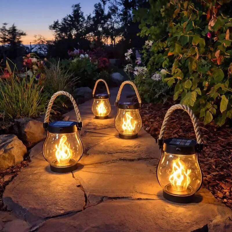 22LED Solar Flame Effect Lantern USB Rechargeable IPX4 Waterproof Hanging Light for Garden Decor Camping Patio Ambiance