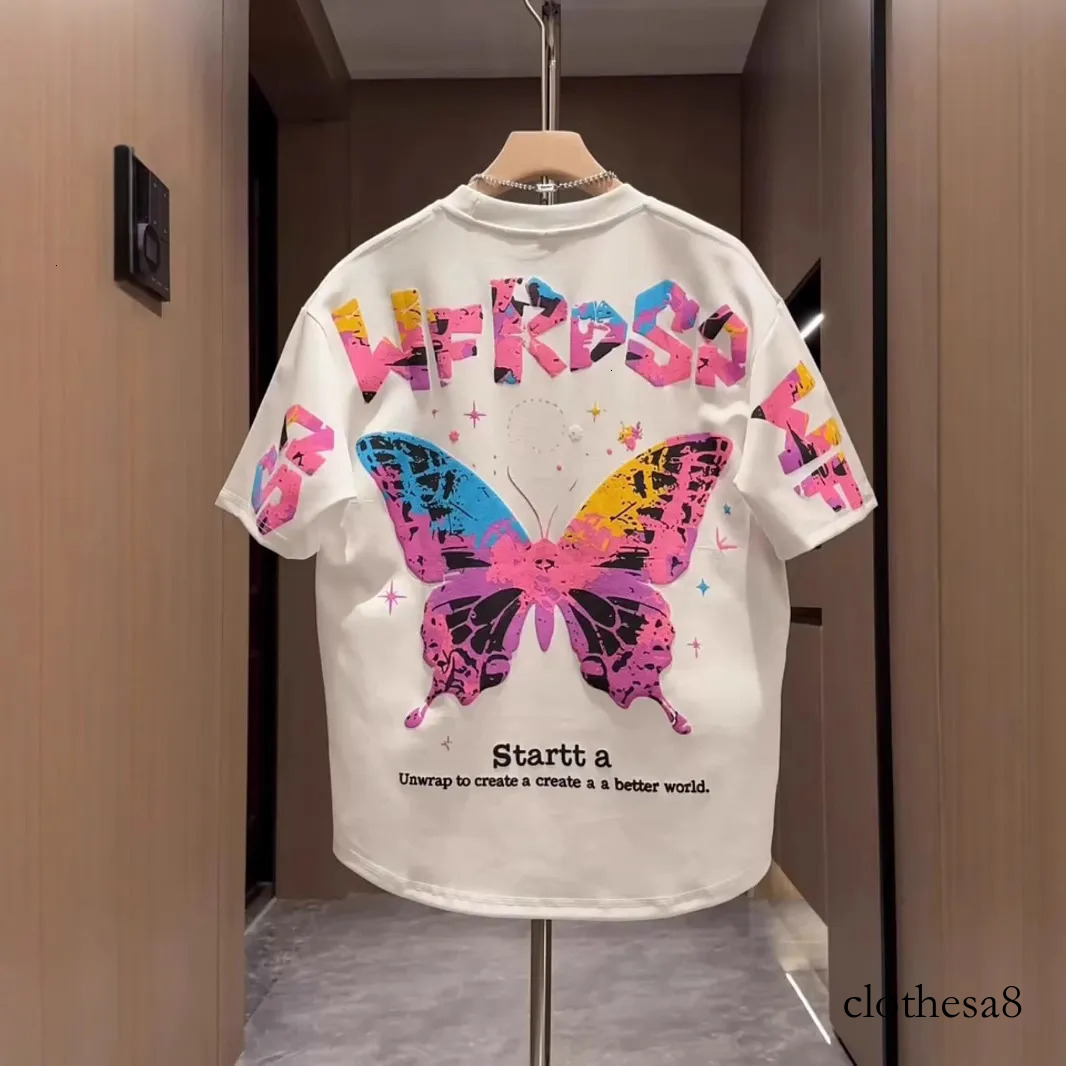 Luxury Brand Designer Clothes 2025 Summer New Men's Short Embroidered Foam Printed Colorful Butterfly Casual Half Sleeve T-Shirt Fashion Base L
