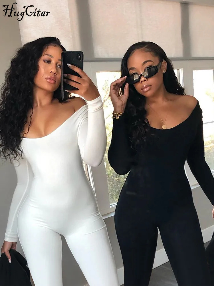 Hugcitar Square Collar Solid Long Sleeve Stretchy Bodycon Jumpsuits Winter Women Fashion Romper Streetwear Sport Wholesale 260427
