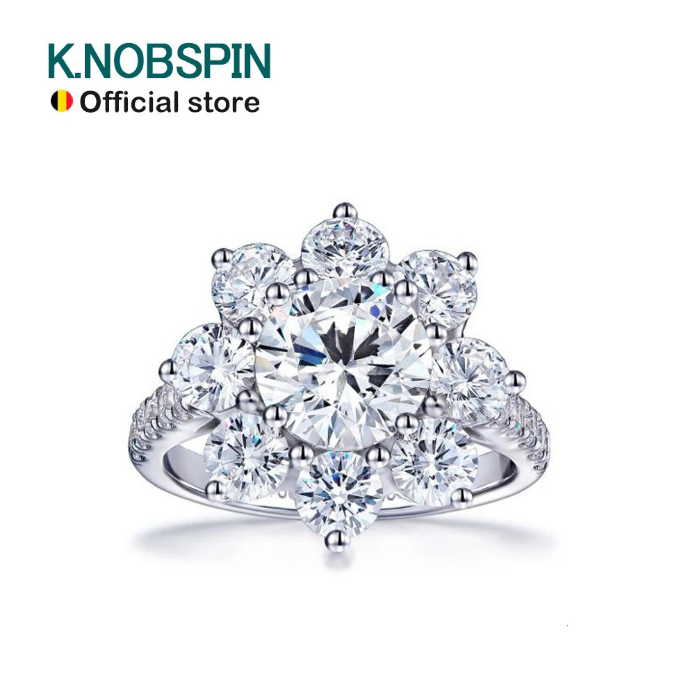 KNOBSPIN D VVS1 Moissnaite Diamond Rings for Women s925 Sterling Sliver Plated 18k white gold Wedding Band Fine Jewelry with GRA 260430