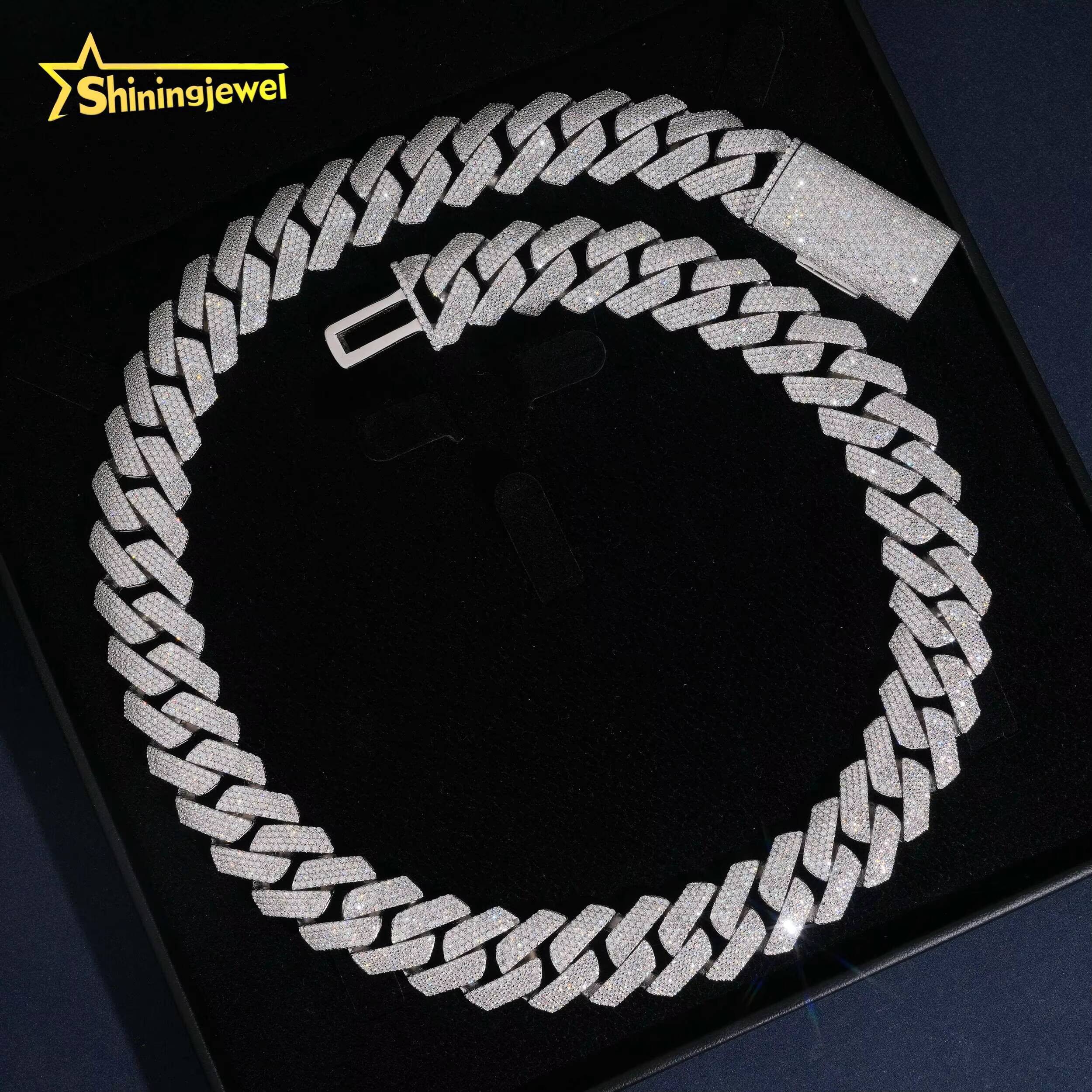 Luxury 18mm 4Rows Cuban Chain Moissanite Hip Hop Jewelry Iced Out 925 Silver VVS Moissanite Cuban Necklace GRA Certificated