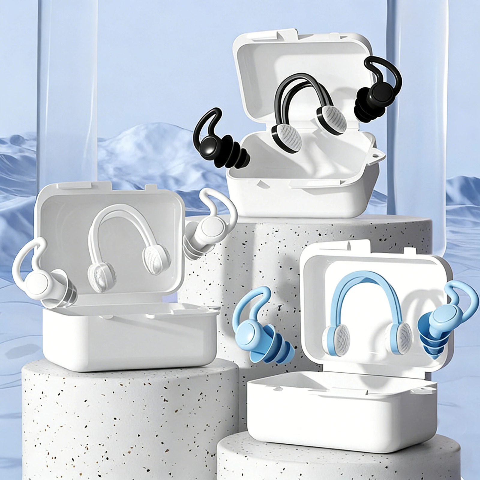 Professional Silicone Swimming Ear Plugs Nose Clip Set Waterproof Soft Spiral Earplugs with Storage Box for Diving 260430