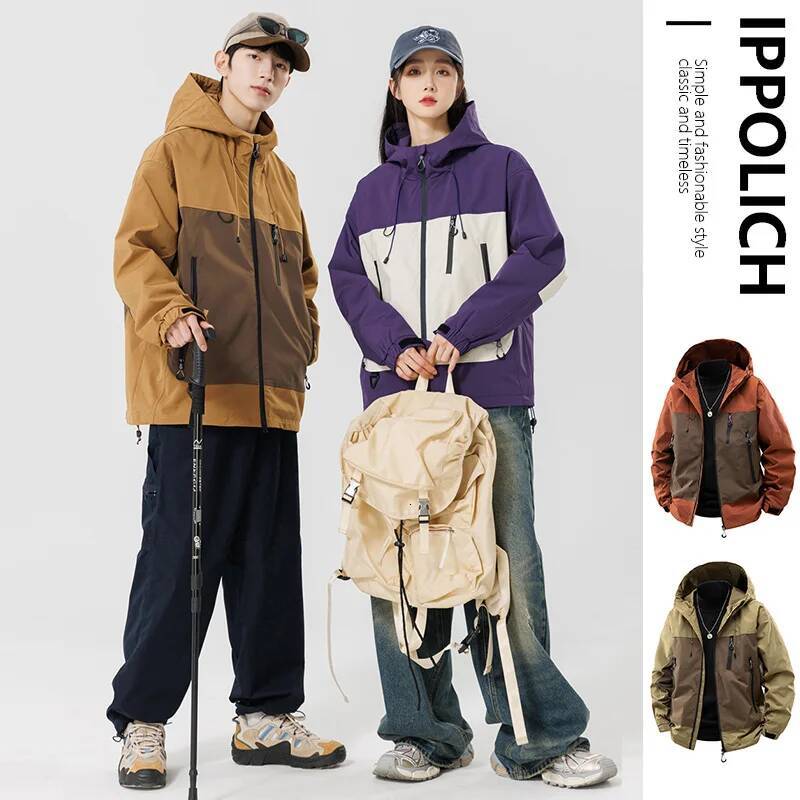 Couple Jackets Autumn Hooded Jacket Fashion Stitching Color Casual Men's Coat Windproof Waterproof Woman Coats High Quality Tops