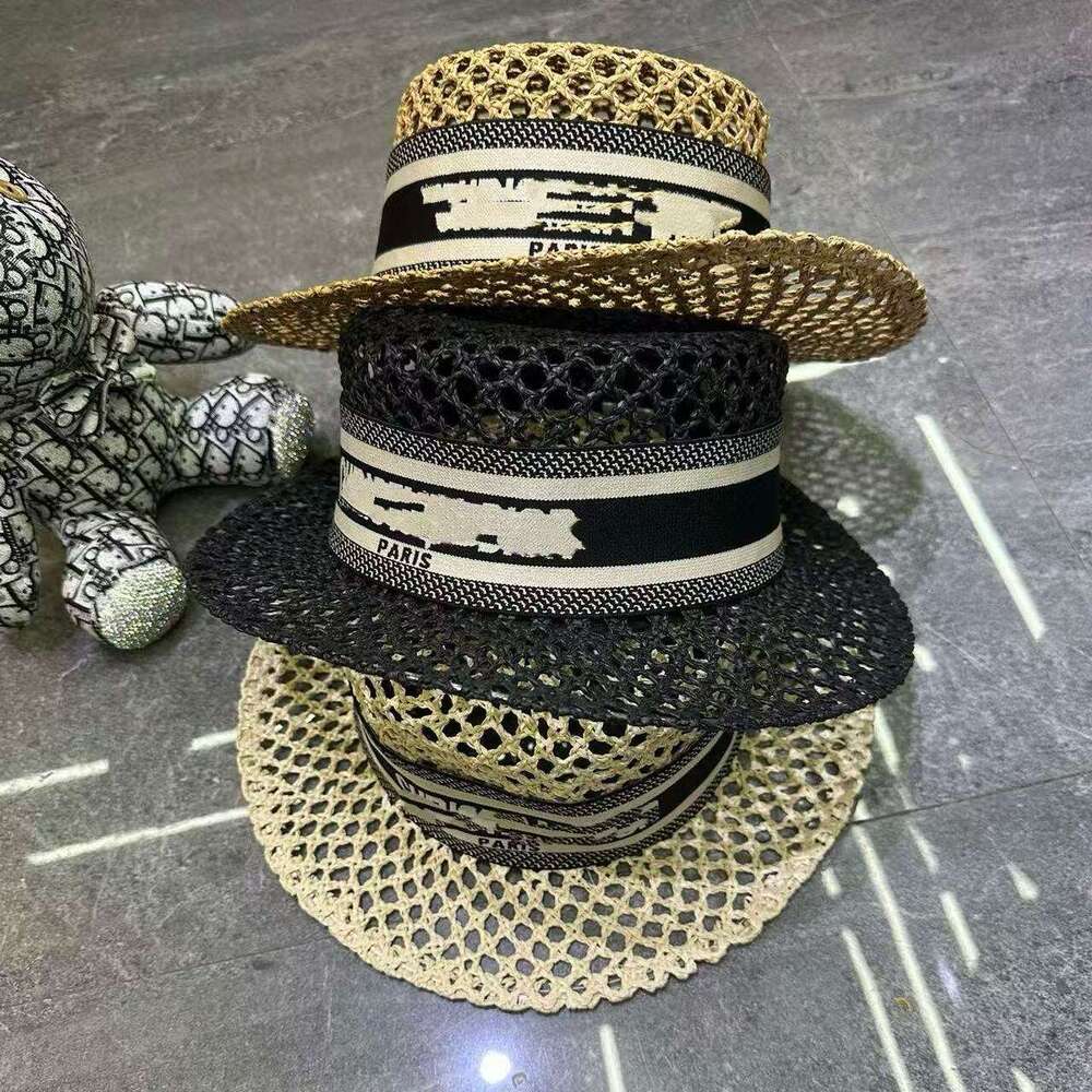 Summer new hollow-out woven strap high-quality straw hat with complete three labels, letter design, suitable travel, in stock for wholesale