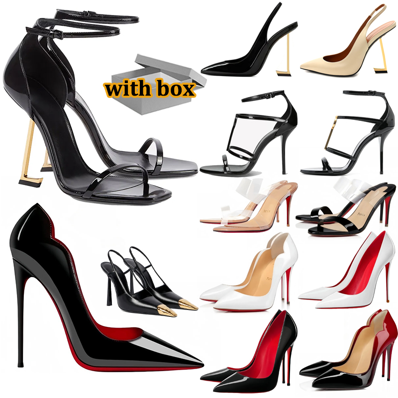 with box designer heels women red bottom dress shoes luxury heel patent black leather suede summer sandals wedding party shoes