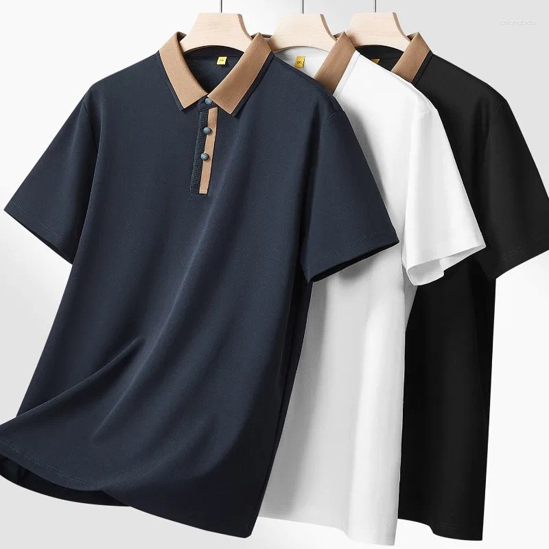 Men's Polos Minglu Cotton Summer Polo Shirts High Quality Short Sleeve Solid Color Turn Down Collar Business Casual Man Tees 8XL