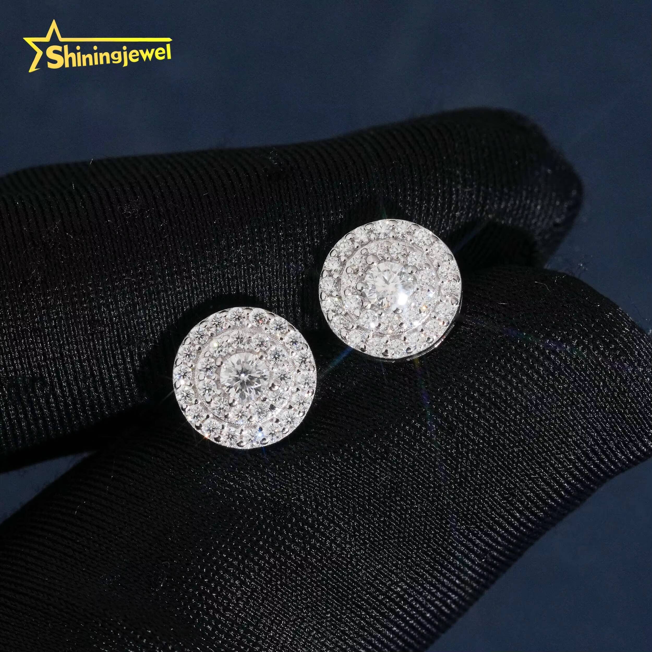 Hip Hop Cluster Earrings Pass Diamond Test Moisssanite Gold Plated Sterling Silver 925 Screw Back Stud Earrings Iced Out Jewelry