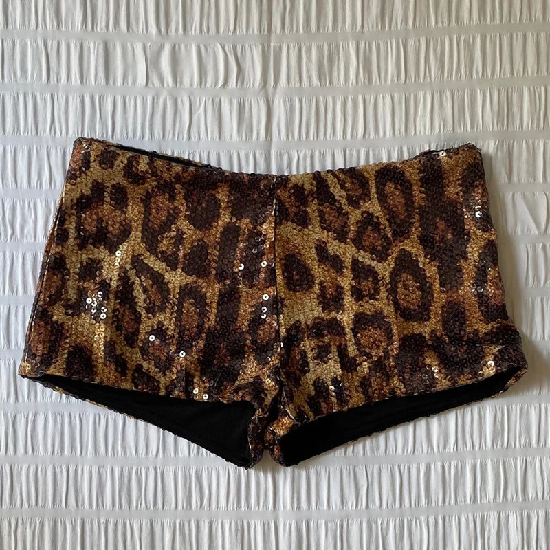 Sequin Leopard Print Boot Cut Low Rise Shorts Womens Club Party Fitness Bodycon Pants Party Club Streetwear Summer 260430
