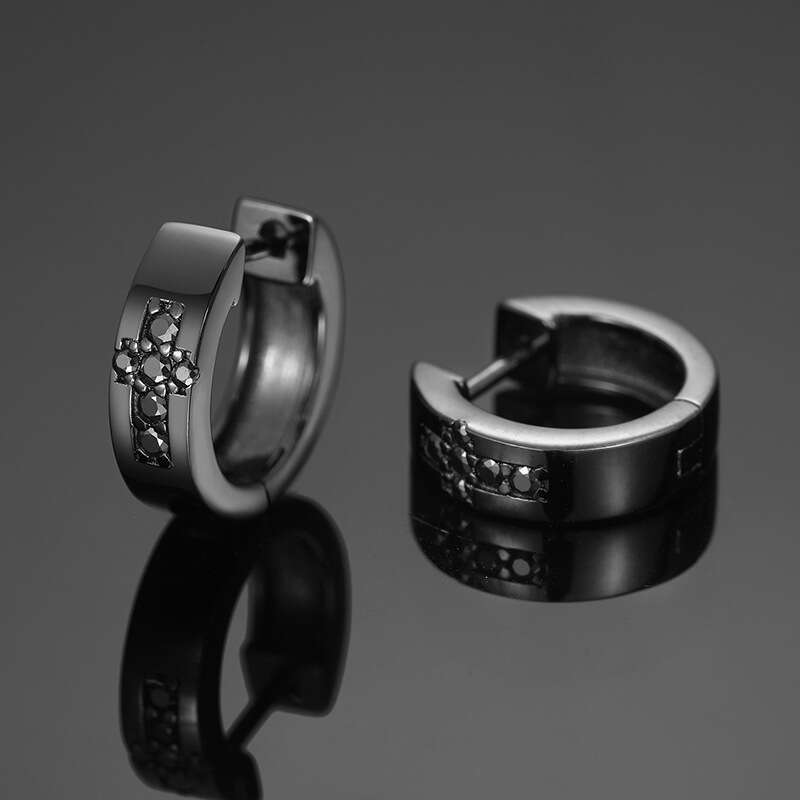 European American cross-border S925 silver D color moissanite black cross earrings, stylish and versatile trendy women's earrings