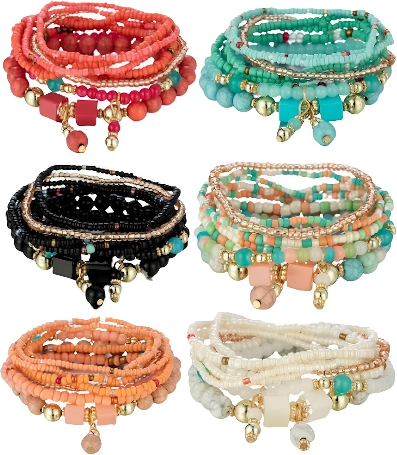 Women Beaded Bracelet Set Colorful Boho Stackable Trendy Design with Crystal Accents Multilayer Bangle Bracelet Fashion Stretch Braclets Jewelry-image-1104438185