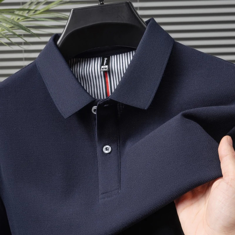 100 pure cotton short sleeved mens polo shirt summer boutique fashion highquality top solid color collar back striped Tshirt 260430