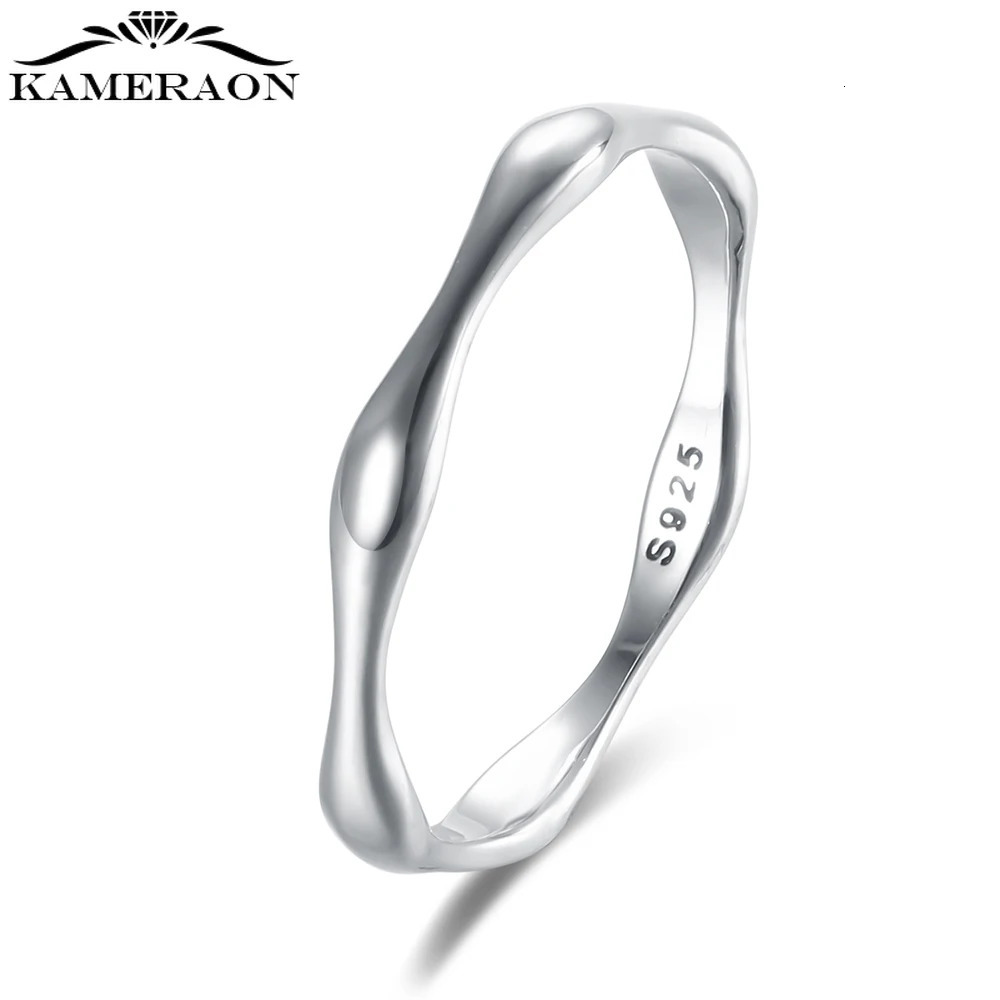 KAMERAON Wave Ring Silver 925 Retro Finger Rings Korean Style Jewelry for Women Men Stack-able Punk Party Jewelry Gifts 260430BJ