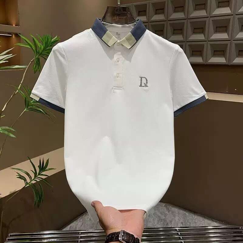 Luxury Brand Designer Clothes European-Style Trendy Brand Business Polo Shirt, Short-Sleeved Men's Summer Embroidered Turn-Down Collar Casual V