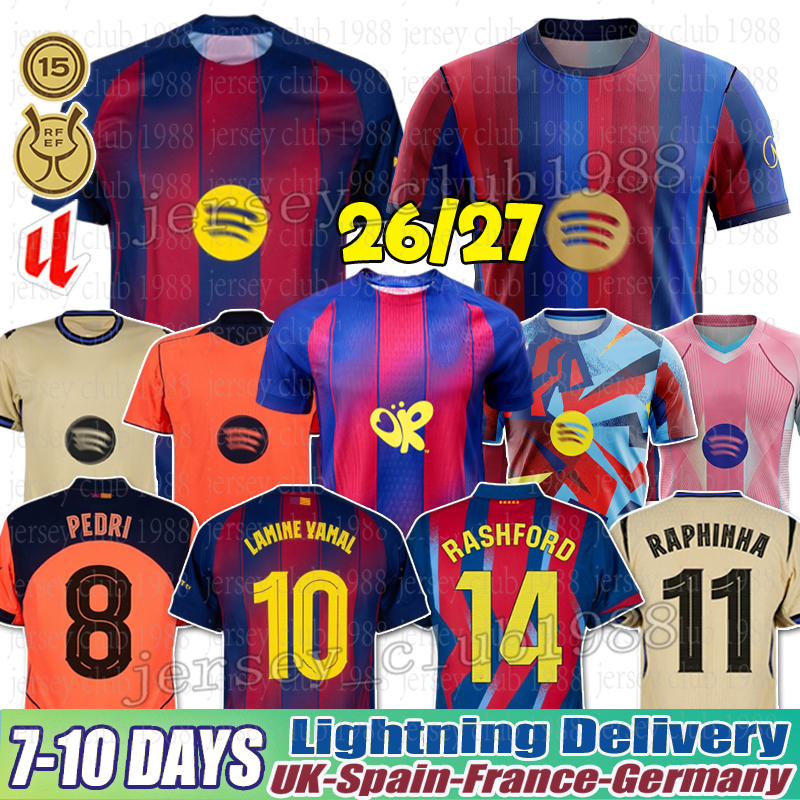 LAMINE YAMAL Soccer Jerseys RAPHINHA PEDRI GAVI football Jerseys RASHFORD LEWANDOWSKI R.Araujo F. DE JONG GAVI KOUNDE barcelona 26 27 kids kit 25-image-973863608