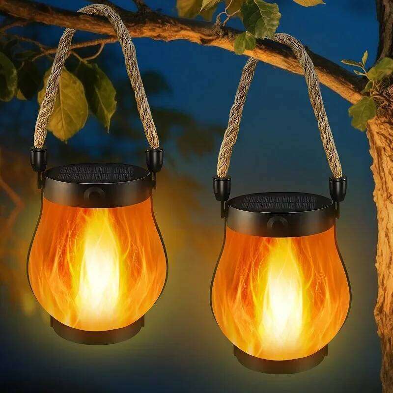 USB Rechargeable Camping Light Solar Flame IPX4 Waterproof 800 Lumens 1200mAh Hanging Lantern Outdoor Lights