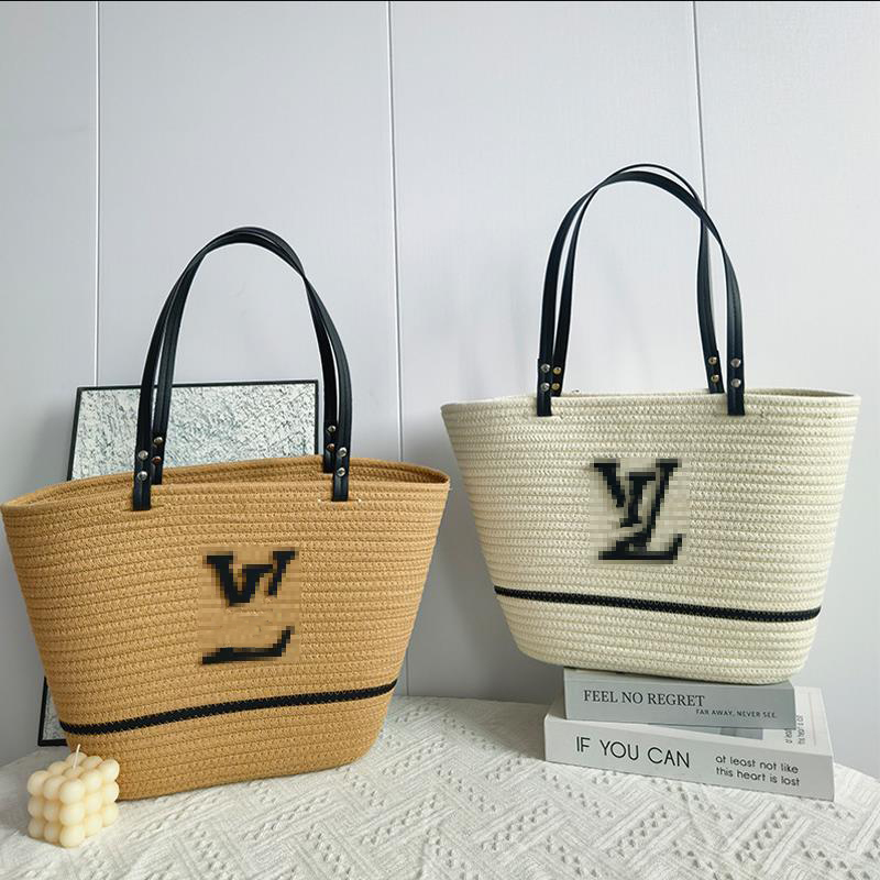 Tote bag - New style large capacity beach-style casual bag, single shoulder bag with zipper and cotton rope strap handbag
