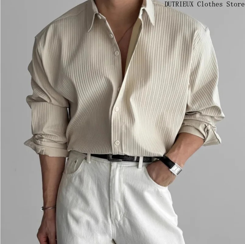 Mens High-quality Business Casual ShirtsHigh-end Texture Solid-color Shirts Breathable Loose Long-sleeved Shirts for Spring 260429