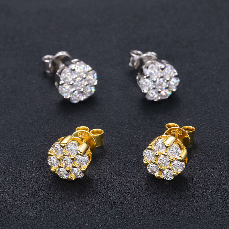 S925 sterling silver earrings with D color 3.0mm moissanite studs, European American cross-border plum blossom earrings, fashionable and unique ear