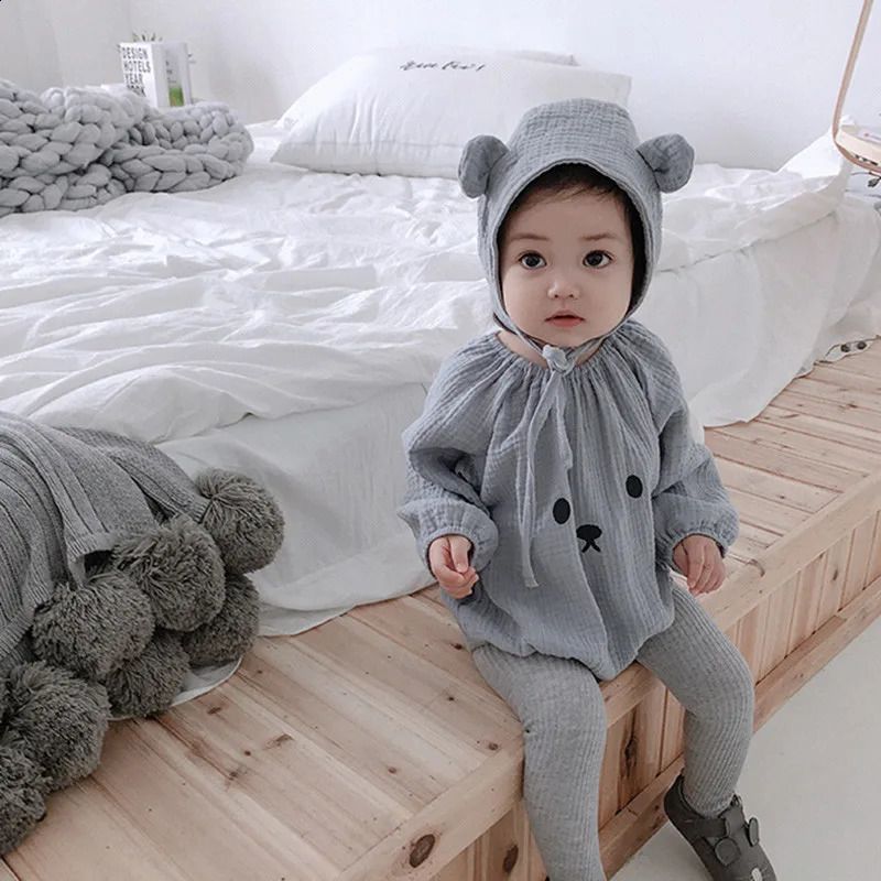 w1560 Baby Girl Clothes Set Soft Ribbed Cotton Bosyuit Shorts Clothing Cute Toddler Fashion Comfortable Jumpsuit Bloomers