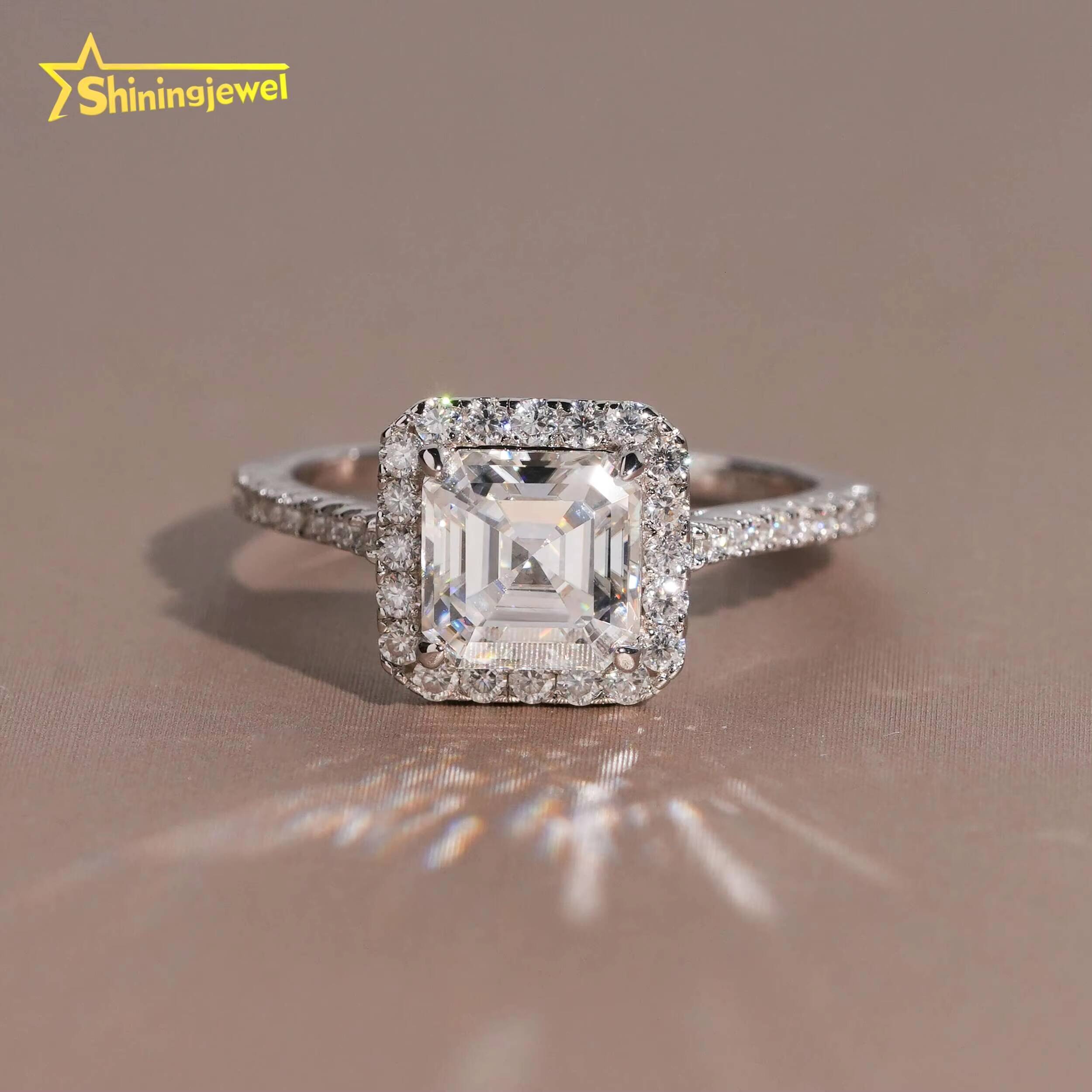 High Quality Asscher Cut Moissanite VVS Pass Diamond Test Wedding Ring 925 Sliver Gold Plated Engagement Rings for Women