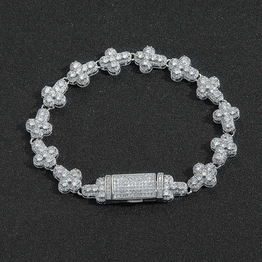 European and American hip-hop 10mm cross full diamond super shiny light luxury niche zircon bracelet with flip clasp, cross-border dropshipping