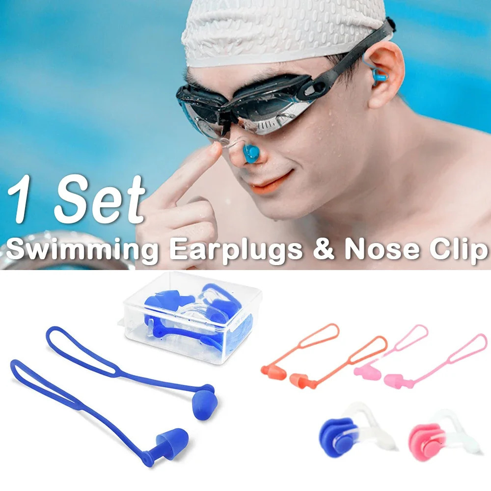 Swimming Earplugs Nose Plugs Set Waterproof Ear for Sports Fixed Silicone NoseEar Clips Accessories 260430