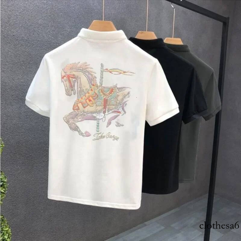 Mens with Collar T-shirt Print White O Neck Black High Quality Luxury Casual Cheap Tops Kpop Clothes Wholesale Male Polo Shirts