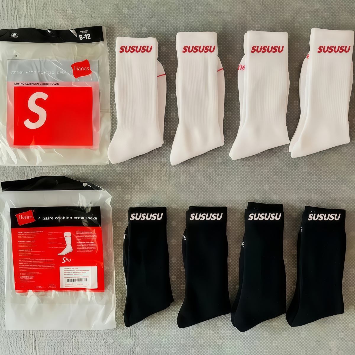 supermemen socks mens 4 Pack Crew Socks Mid Calf Socks White Red Logo Breathable Cotton Sport Socks Cotton Socks Skateboard Streetwear Sport Casual men Socks Size 6-12 $10