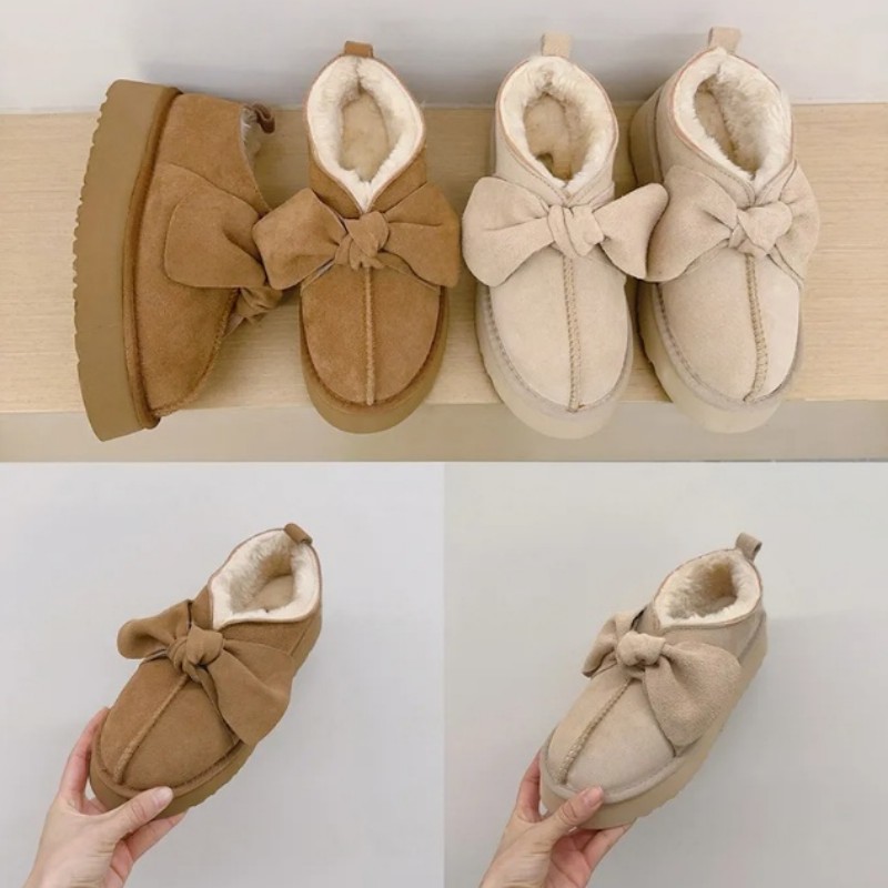 Designer Men Women New Genuine Leather Platform Slip On Bow Slippers Tazz Slipper Big Bowtie Classic Ultra Mini Boots Snow Booties Tasman Chestnut S