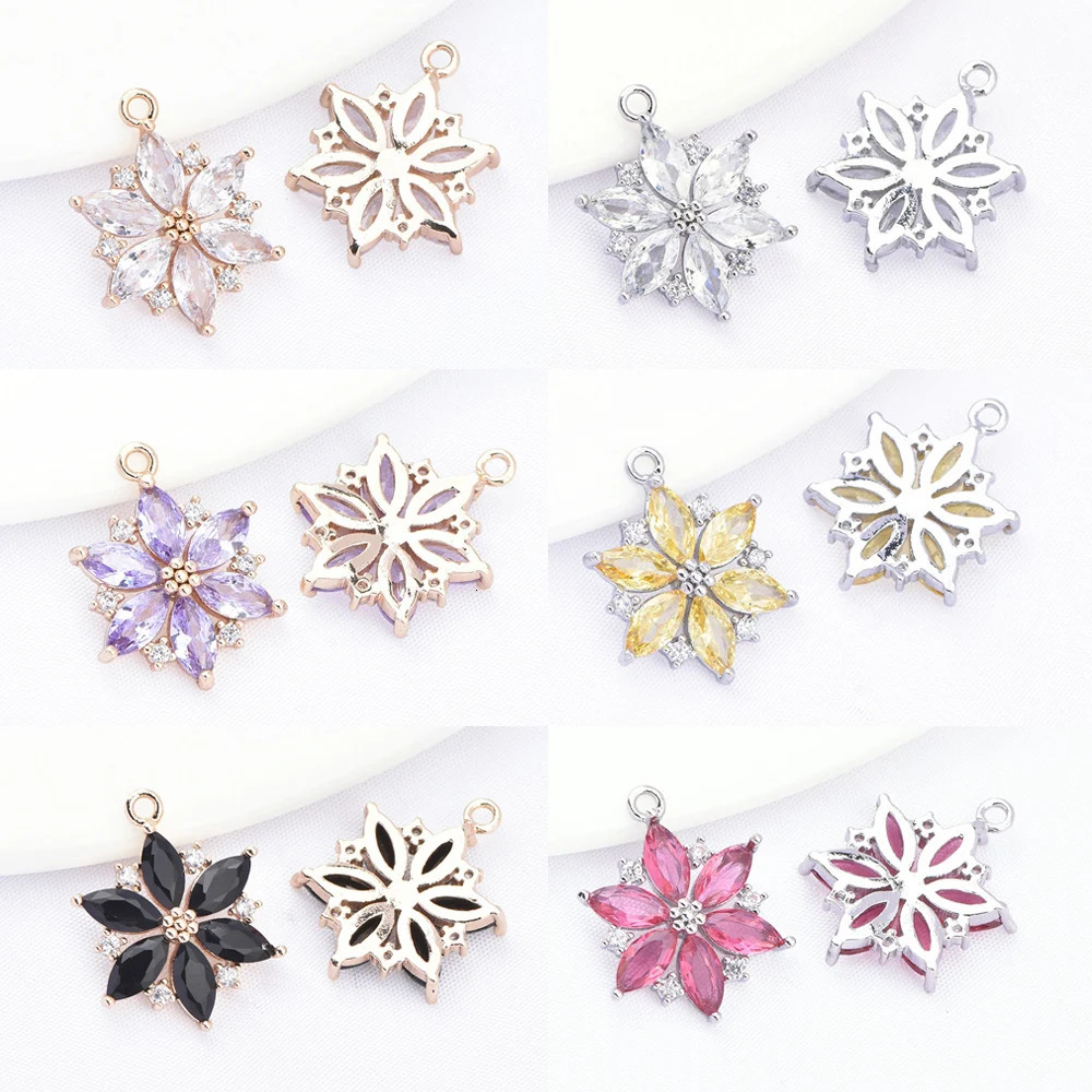 9064 4PCS 135x175MM 24K Gold Color Brass with Zircon Flower Shaped Pendants High Quality DIY Jewelry Making Findings 260429