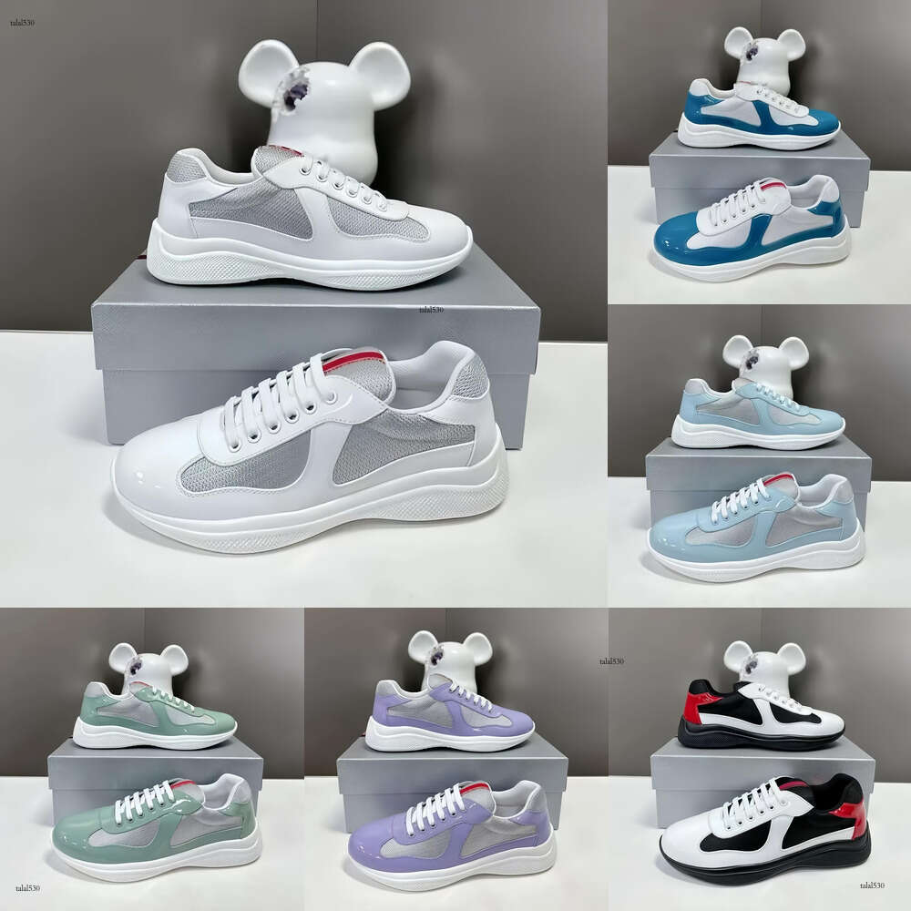 P family designer Americas cup Men Women sneaker patent leather round toe chunky lace-up low cut casual shoes multi color womens outdoor sports top