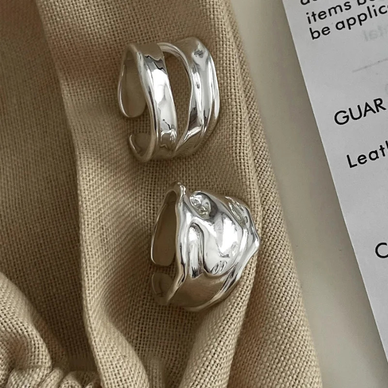 925 Sterling Silver Open Finger Ring Wide Irregular Geometric Stackable Punk For Women Girl Jewelry Gift Dropship Wholesale 260430BJ
